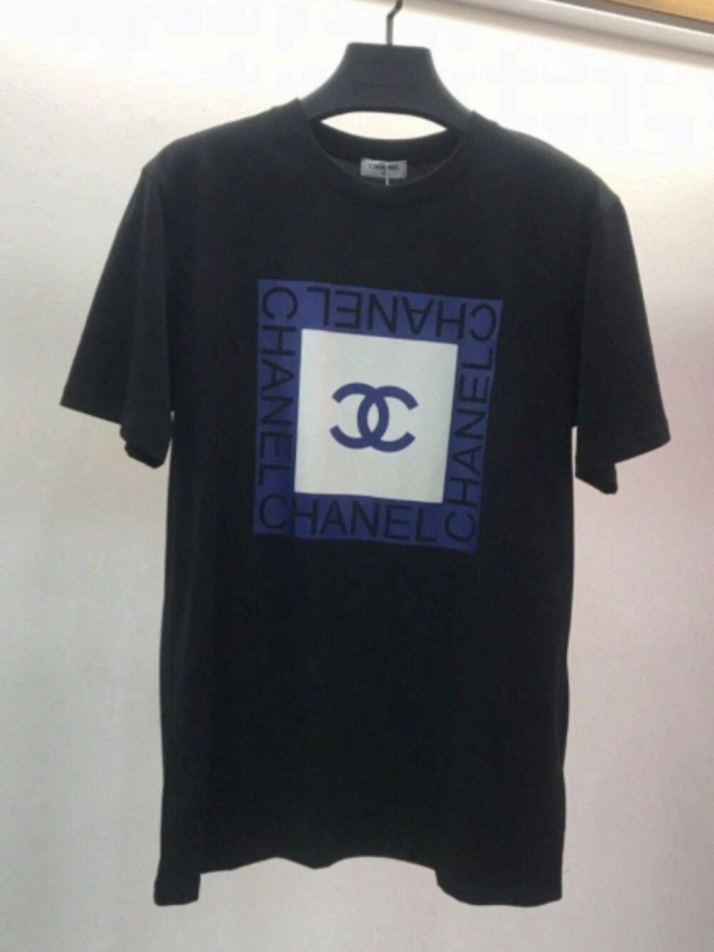 Chanel CC Logo Box Print Black Cotton Short Sleeve Crewneck T-Shirt